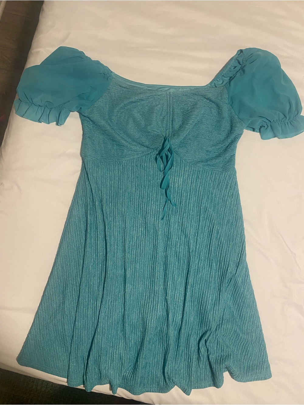 Women’s Teal Puff-Sleeve Knit Dress